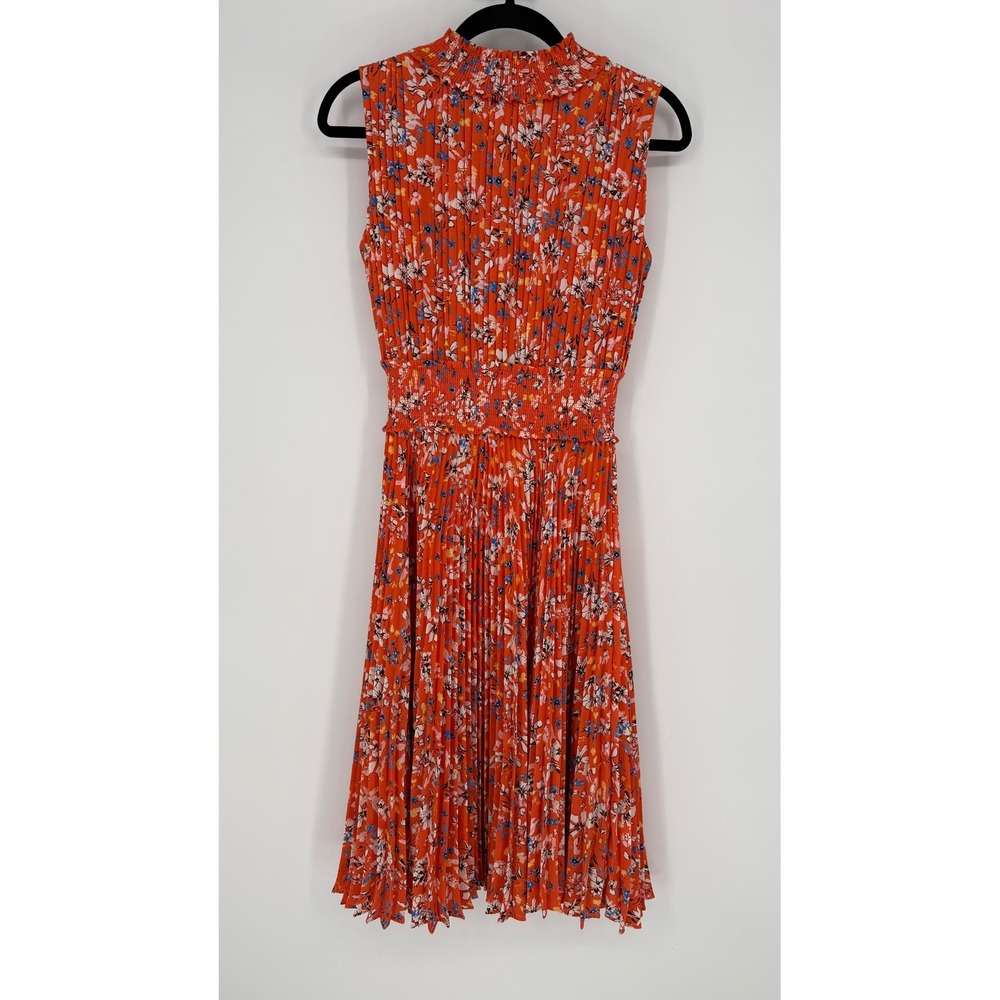 Nanette Lepore Orange‎ Floral Pleated Midi Dress High Neck SZ 2